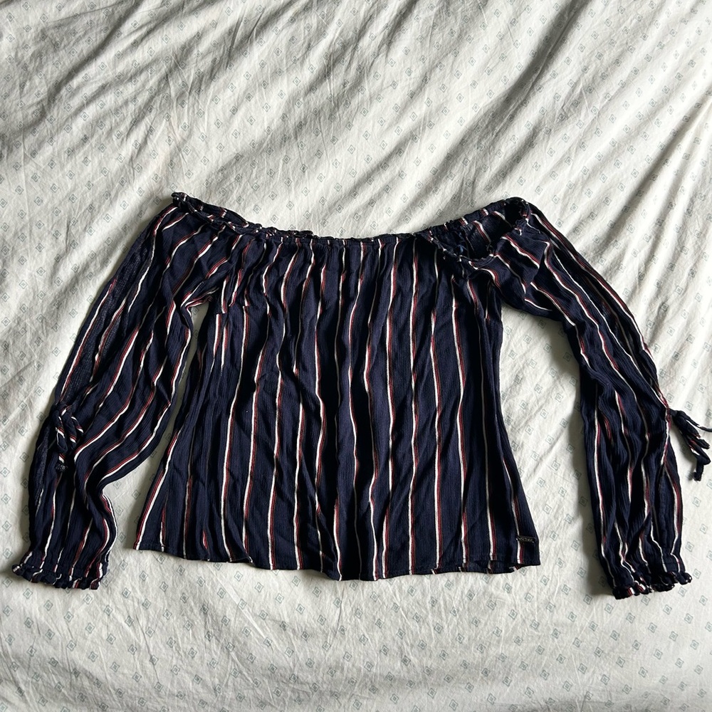 Navy Striped Off-Shoulder Top